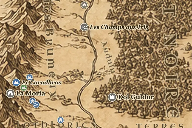 L'Anduin sur la carte de la Terre du Milieu