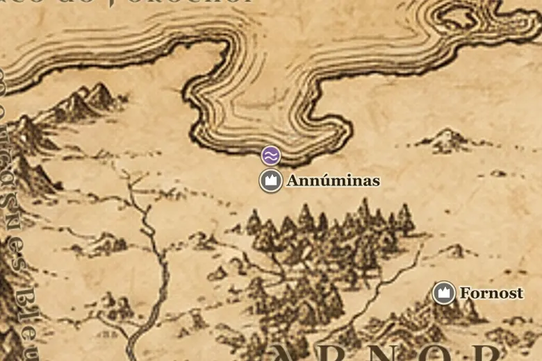 Annúminas sur la carte de la Terre du Milieu