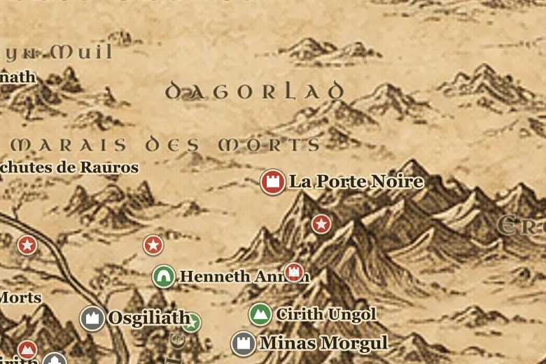 La Porte Noire sur la carte de la Terre du Milieu