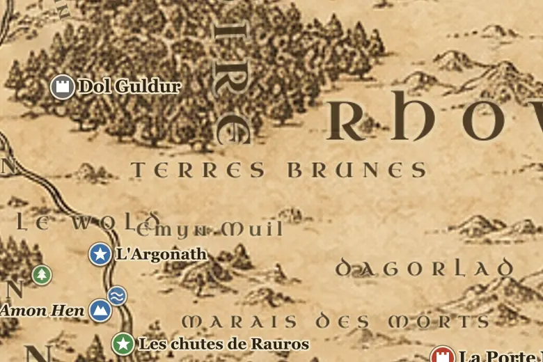 Les Terres Brunes sur la carte de la Terre du Milieu