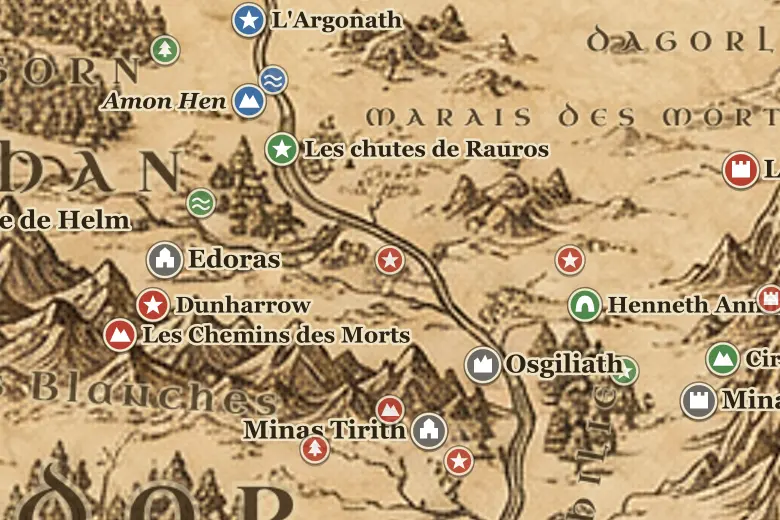 Cair Andros sur la carte de la Terre du Milieu