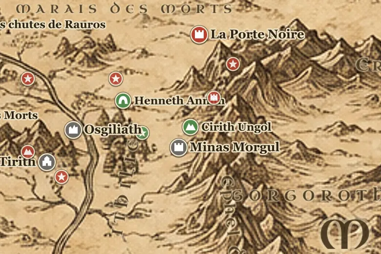 Cirith Ungol sur la carte de la Terre du Milieu