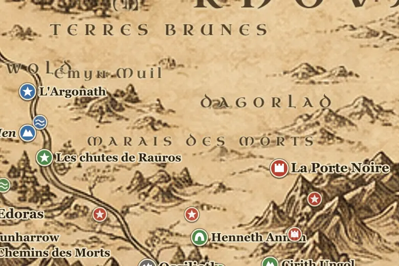 Les Marais des Morts sur la carte de la Terre du Milieu