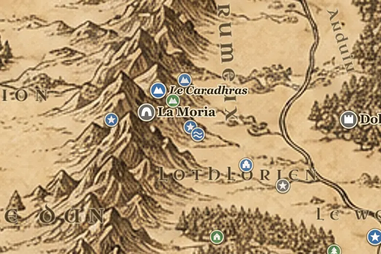 Le Val des Rigoles Sombres sur la carte de la Terre du Milieu