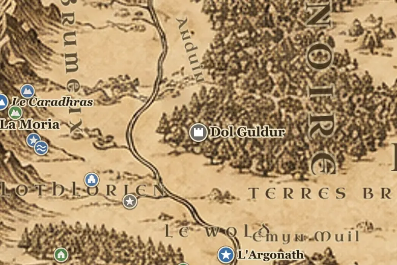 Dol Guldur sur la carte de la Terre du Milieu