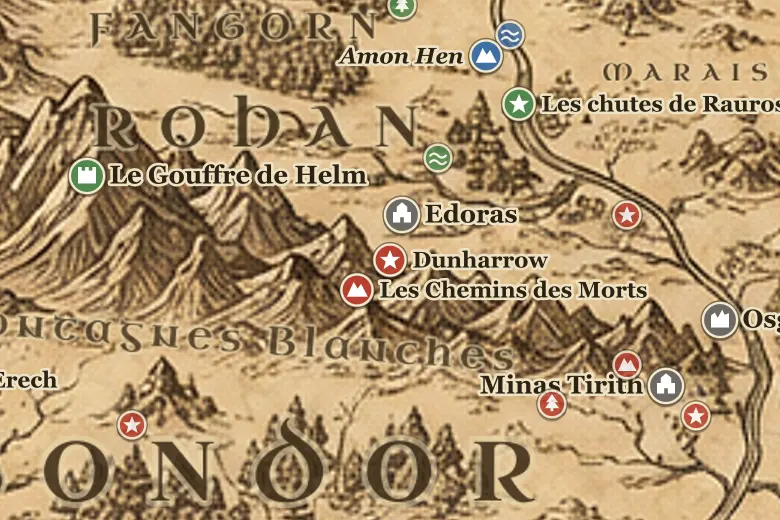 Dunharrow sur la carte de la Terre du Milieu