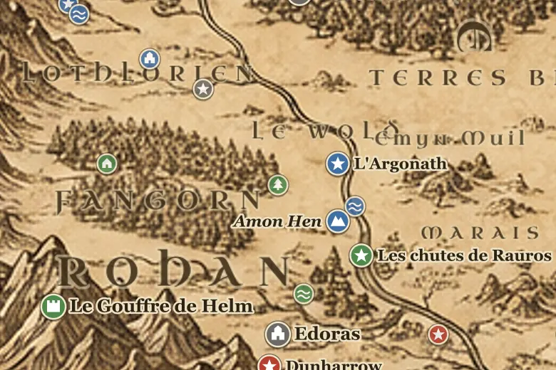 La lisière de Fangorn sur la carte de la Terre du Milieu