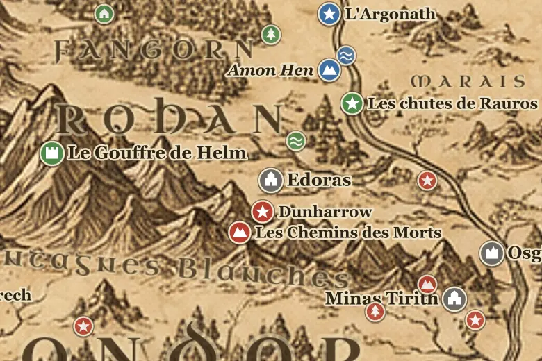 Edoras sur la carte de la Terre du Milieu