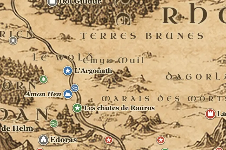 Les Emyn Muil sur la carte de la Terre du Milieu