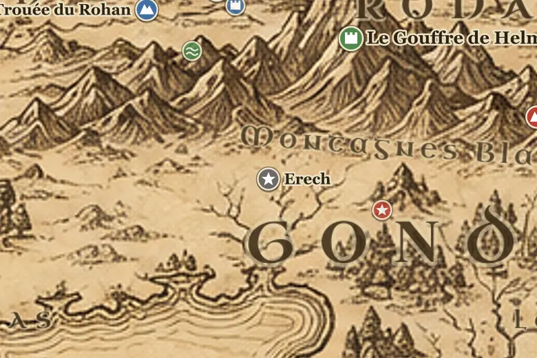 Erech sur la carte de la Terre du Milieu