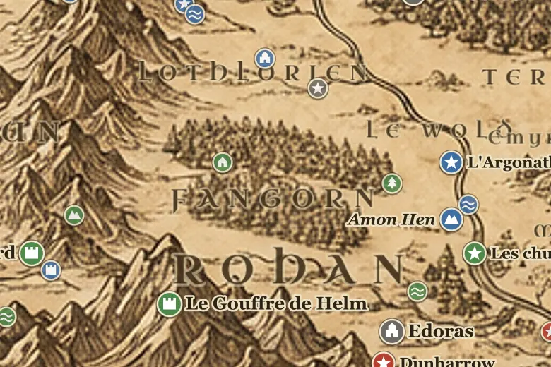 La forêt de Fangorn sur la carte de la Terre du Milieu