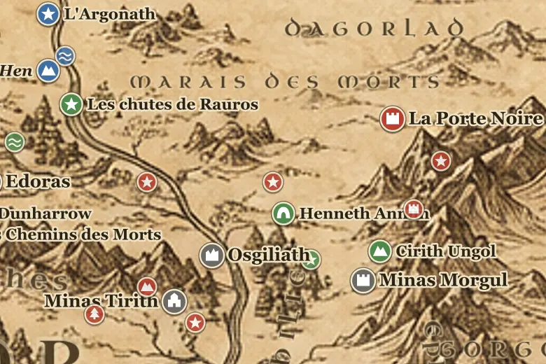 Le Champ de Cormallen sur la carte de la Terre du Milieu