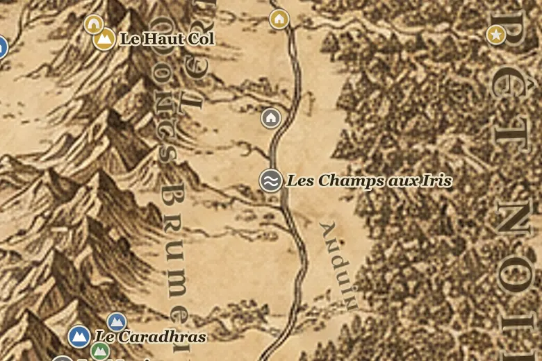 Les Champs aux Iris sur la carte de la Terre du Milieu