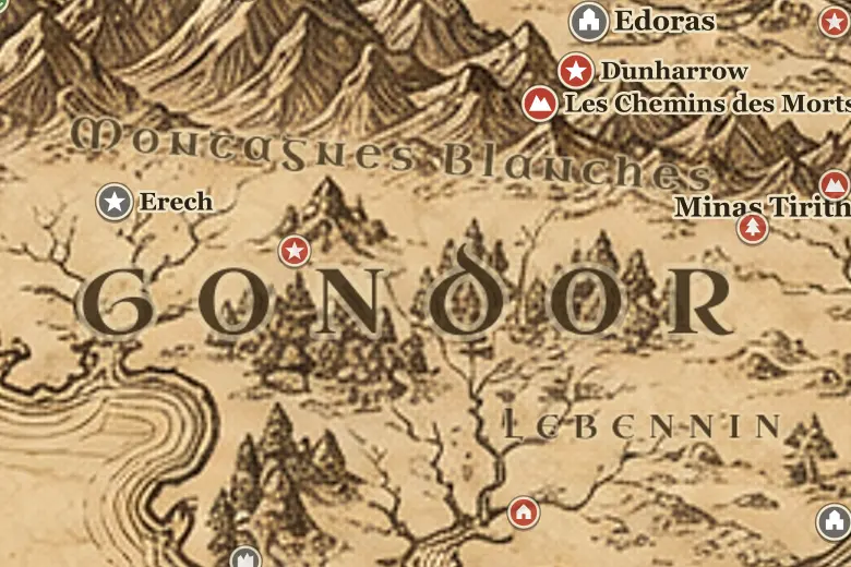 Le Gondor sur la carte de la Terre du Milieu