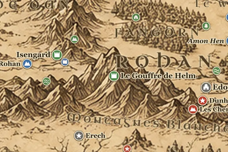 Le Gouffre de Helm sur la carte de la Terre du Milieu