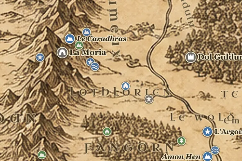 La Lothlórien sur la carte de la Terre du Milieu