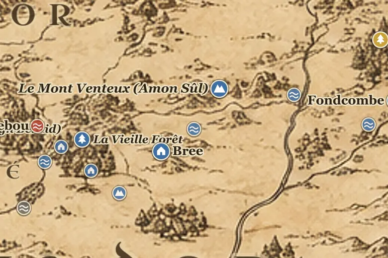 Les Marais des Moucherons sur la carte de la Terre du Milieu