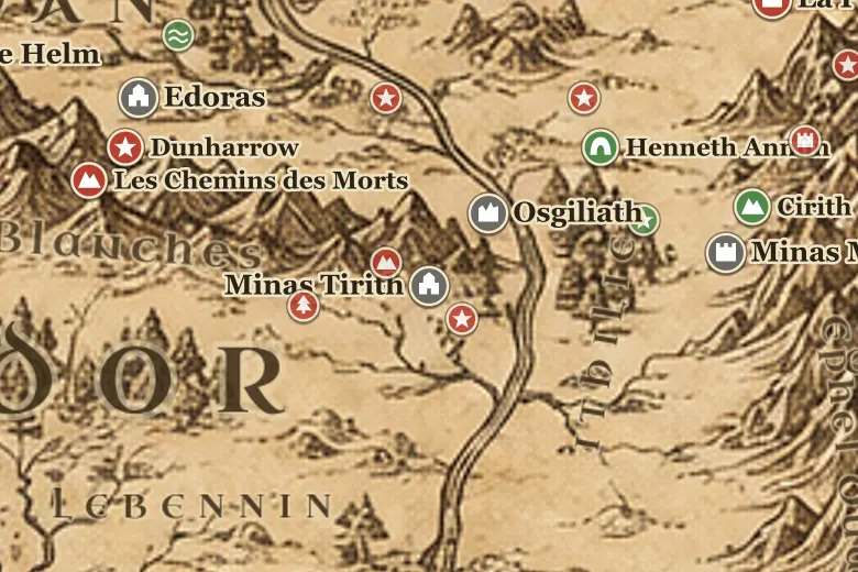 Minas Tirith sur la carte de la Terre du Milieu
