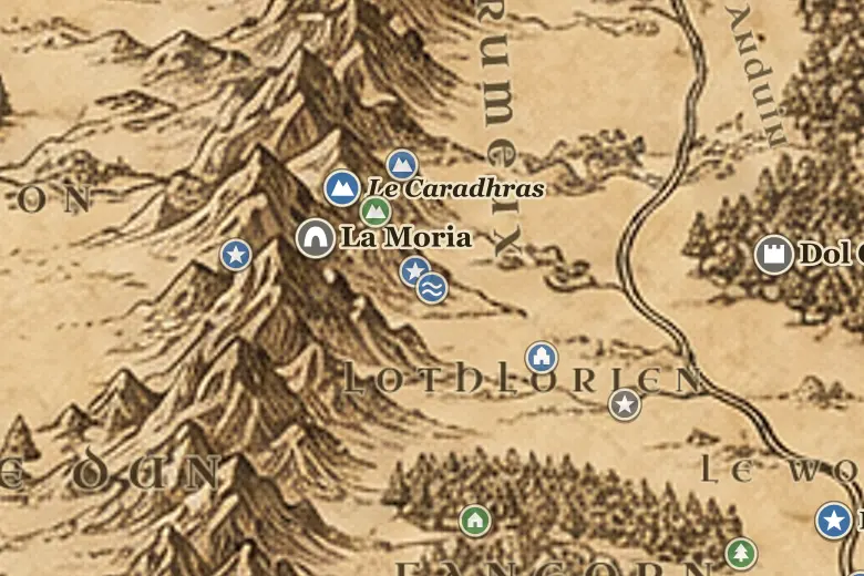 Le Lac Miroir sur la carte de la Terre du Milieu