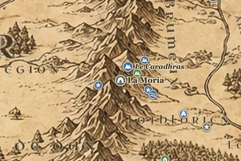 La Moria sur la carte de la Terre du Milieu