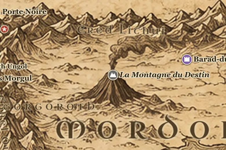 La Montagne du Destin sur la carte de la Terre du Milieu