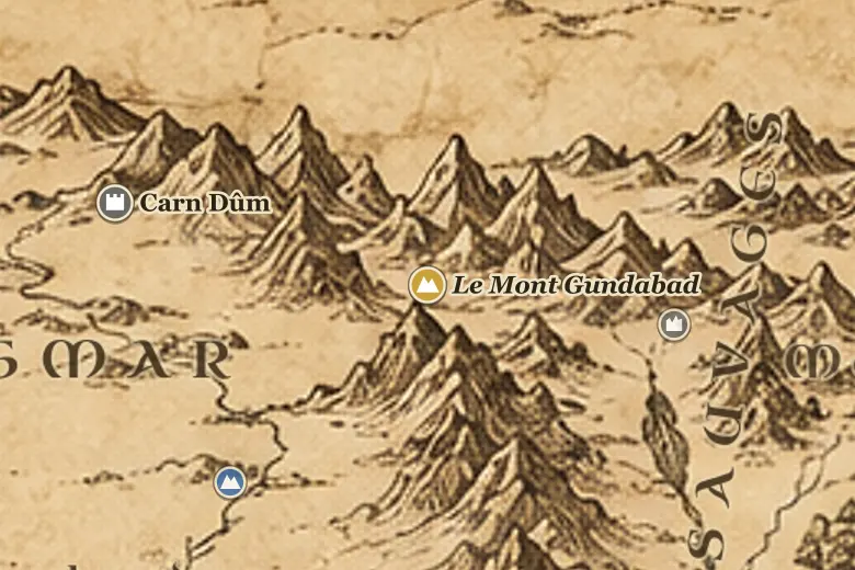 Le Mont Gundabad sur la carte de la Terre du Milieu