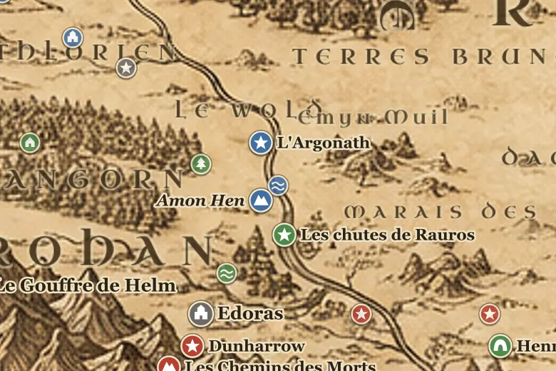 Le Nen Hithoel sur la carte de la Terre du Milieu