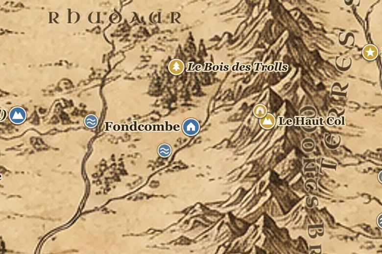 Fondcombe sur la carte de la Terre du Milieu