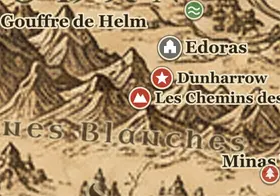 Les Chemins des Morts sur la carte de la Terre du Milieu
