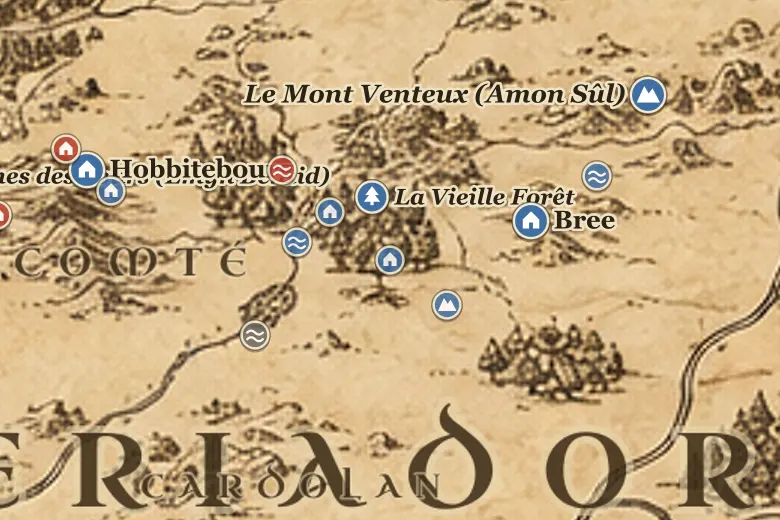 La maison de Tom Bombadil sur la carte de la Terre du Milieu