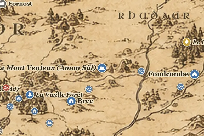 Le Mont Venteux (Amon Sûl) sur la carte de la Terre du Milieu