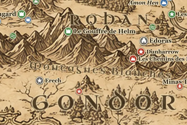 Les Montagnes Blanches sur la carte de la Terre du Milieu