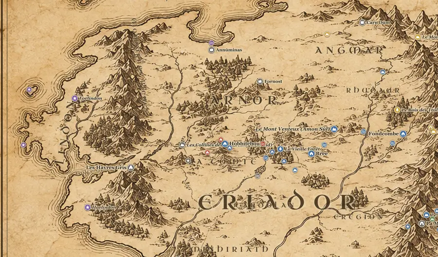 Le Lindon sur la carte de la Terre du Milieu