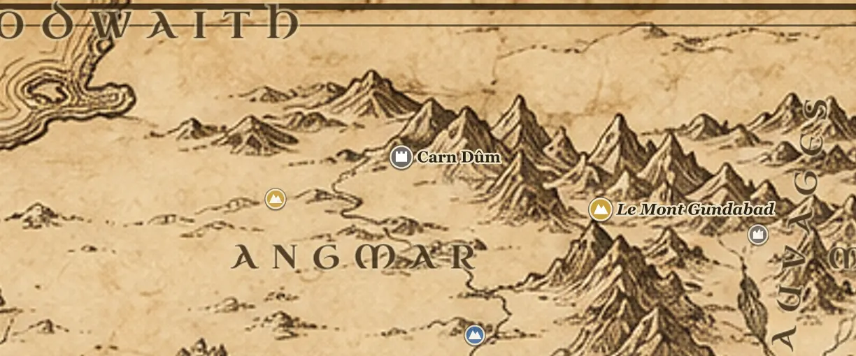 L'Angmar sur la carte de la Terre du Milieu