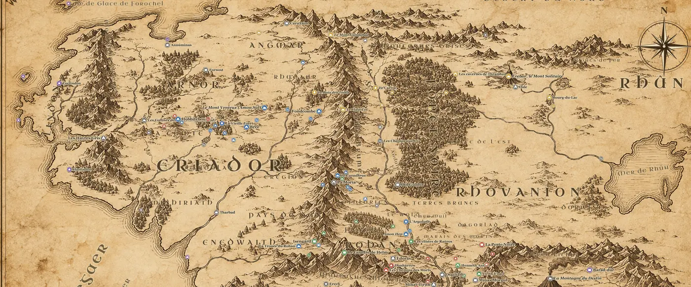 L'Eriador sur la carte de la Terre du Milieu