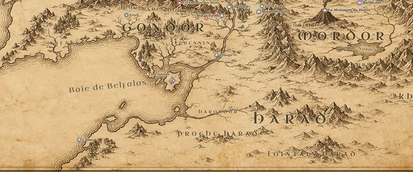 Le Harad sur la carte de la Terre du Milieu