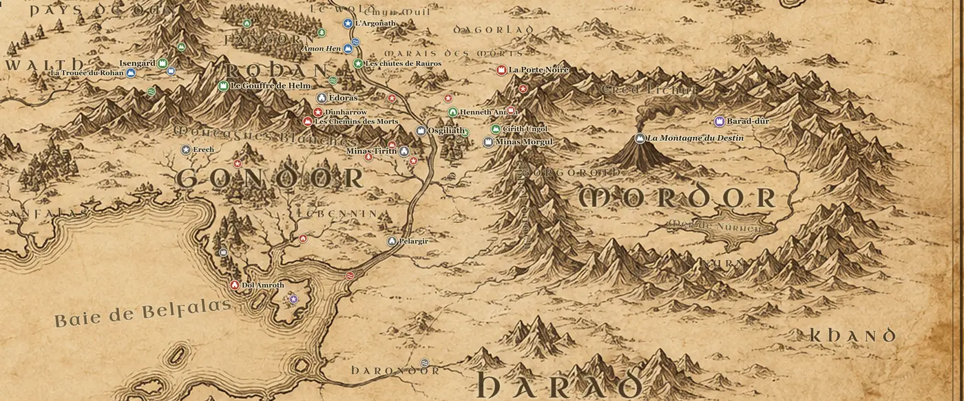 Le Mordor sur la carte de la Terre du Milieu