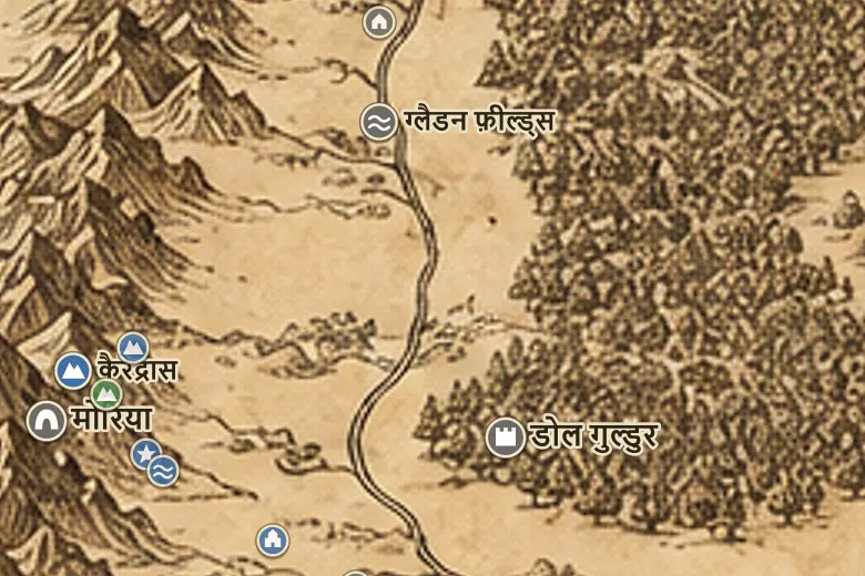 मिडिल-अर्थ के नक्शे पर अंदुइन