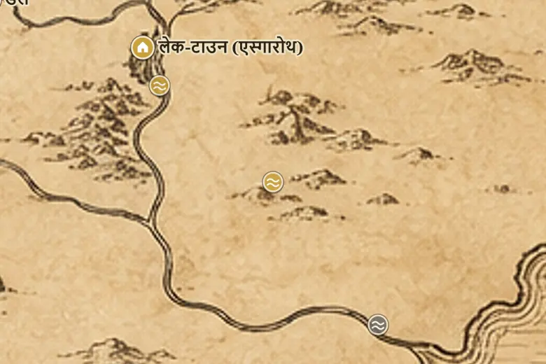 मिडिल-अर्थ के नक्शे पर केल्दुइन (रनिंग नदी)