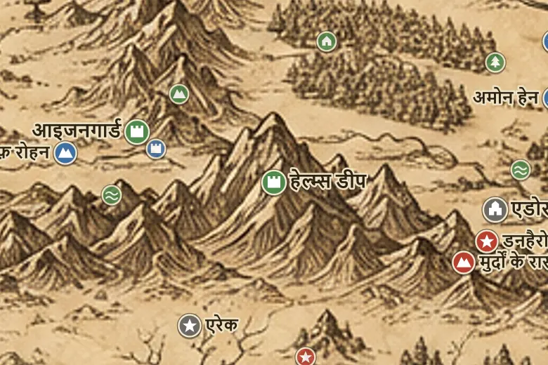 मिडिल-अर्थ के नक्शे पर हेल्म्स डीप