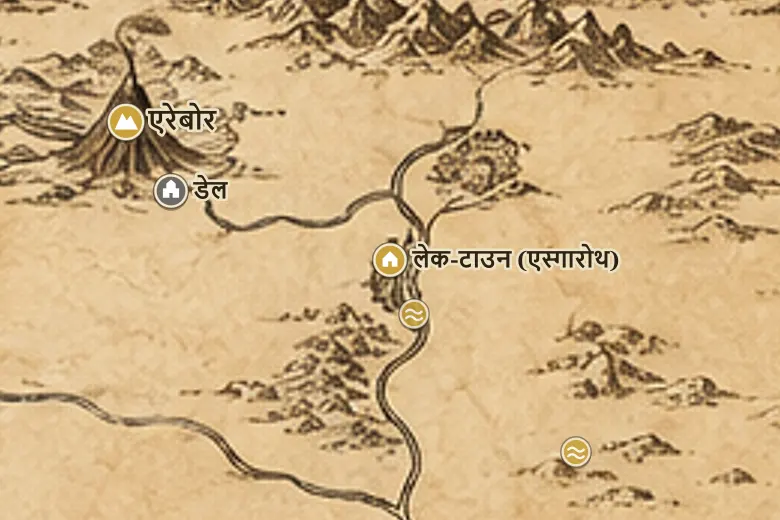 मिडिल-अर्थ के नक्शे पर लेक-टाउन (एस्गारोथ)