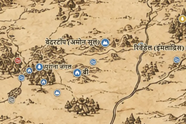 मिडिल-अर्थ के नक्शे पर मिजवॉटर के दलदल