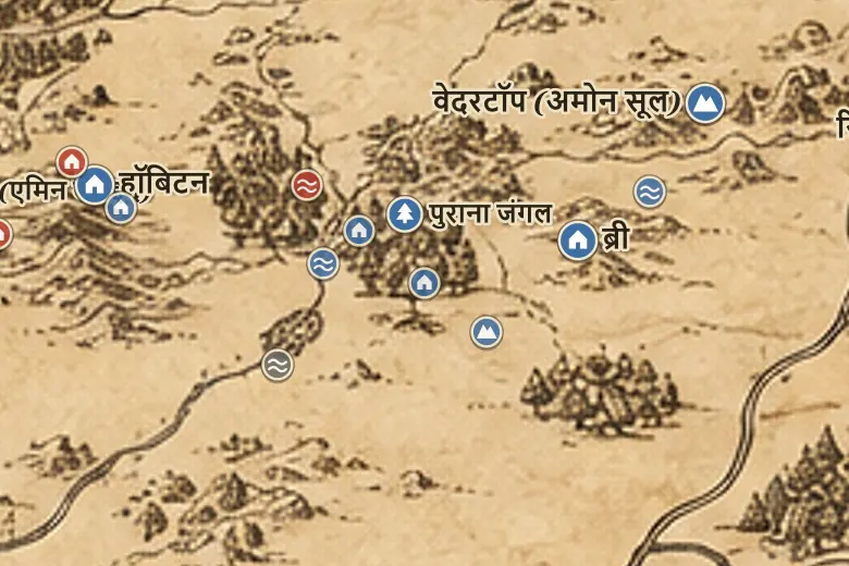 मिडिल-अर्थ के नक्शे पर टॉम बॉम्बाडिल का घर