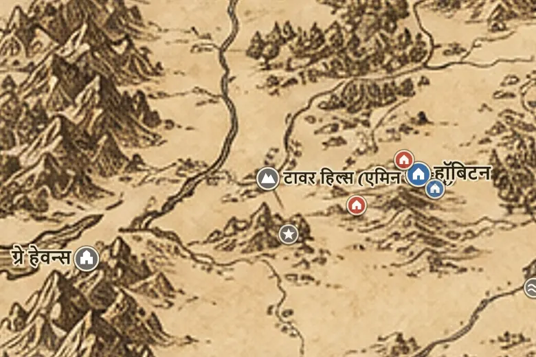 मिडिल-अर्थ के नक्शे पर टावर हिल्स (एमिन बेराइद)