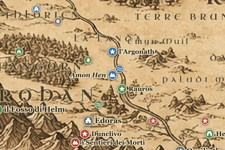 Amon Hen sulla mappa della Terra di Mezzo