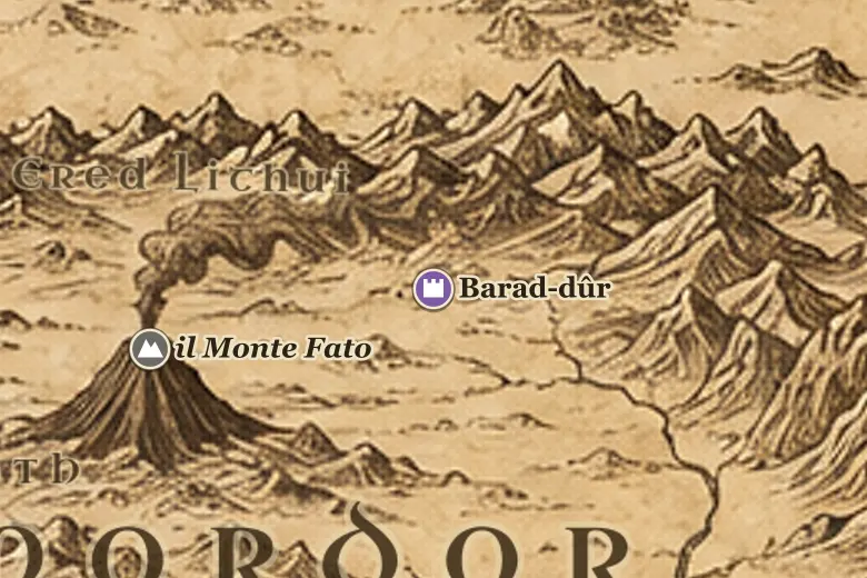Barad-dûr sulla mappa della Terra di Mezzo