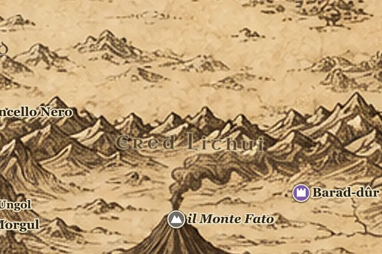 l'Ered Lithui sulla mappa della Terra di Mezzo