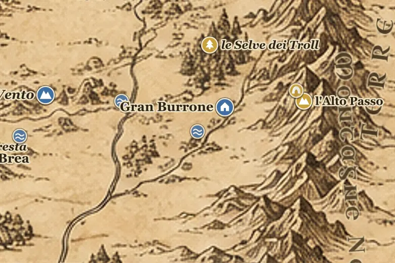 il Guado di Bruinen sulla mappa della Terra di Mezzo
