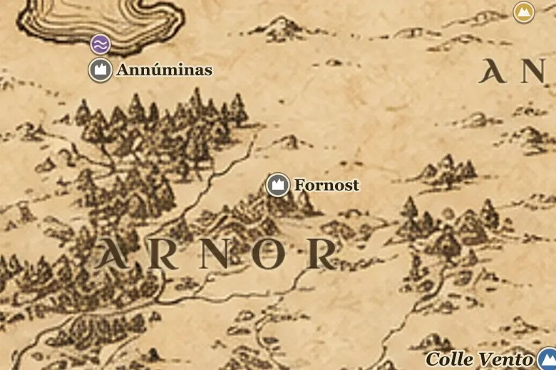Fornost sulla mappa della Terra di Mezzo