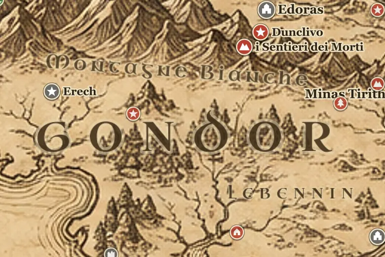 Gondor sulla mappa della Terra di Mezzo